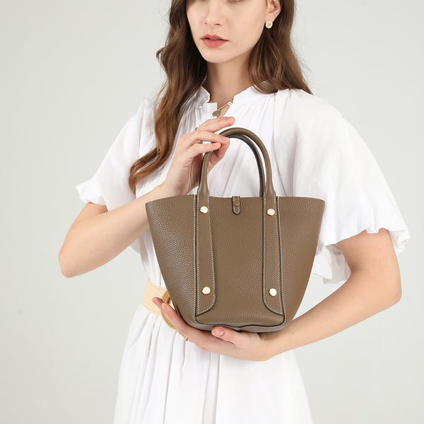 TIANQINGJI Handmade Gold Brown Togo Leather Picotin Tote Bag